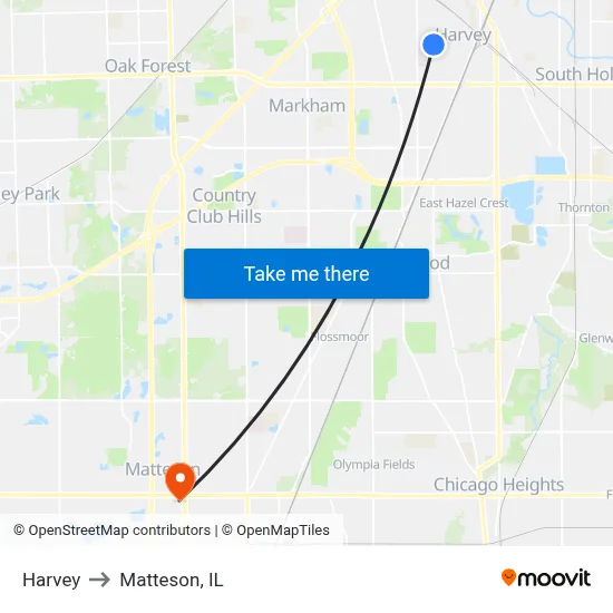 Harvey to Matteson, IL map