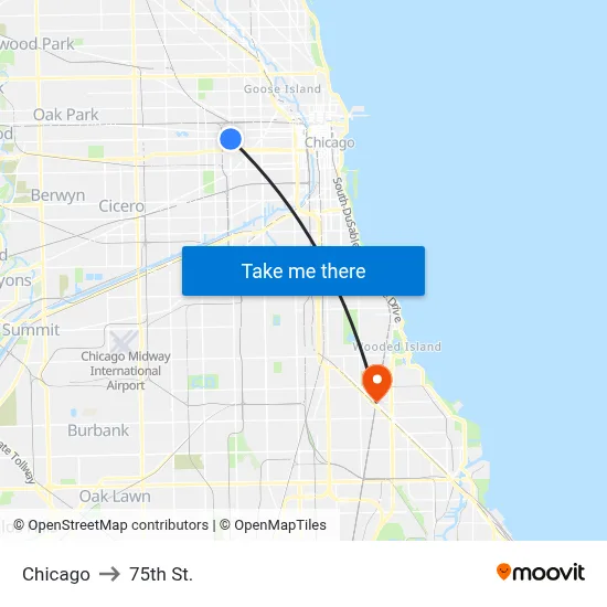 Chicago to 75th St. map
