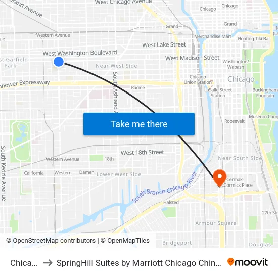 Chicago to SpringHill Suites by Marriott Chicago Chinatown map