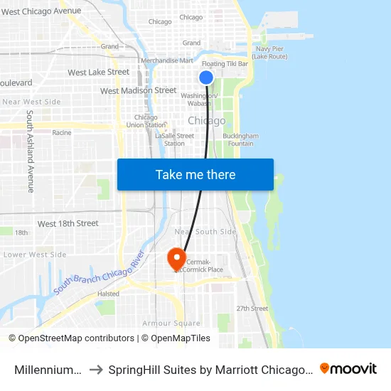 Millennium Park to SpringHill Suites by Marriott Chicago Chinatown map