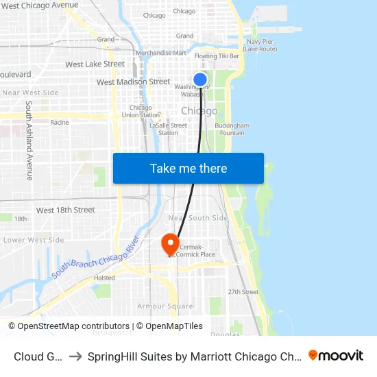 Cloud Gate to SpringHill Suites by Marriott Chicago Chinatown map