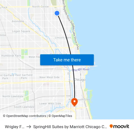 Wrigley Field to SpringHill Suites by Marriott Chicago Chinatown map
