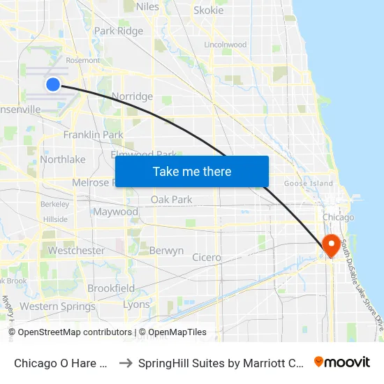 Chicago O Hare Airport ORD to SpringHill Suites by Marriott Chicago Chinatown map