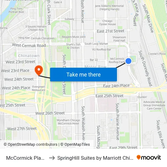 McCormick Place Station to SpringHill Suites by Marriott Chicago Chinatown map