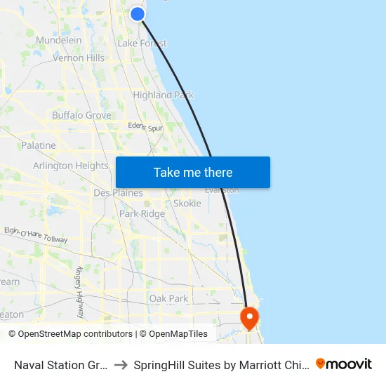 Naval Station Great Lakes to SpringHill Suites by Marriott Chicago Chinatown map