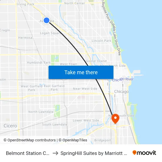 Belmont Station CTA Blue Line to SpringHill Suites by Marriott Chicago Chinatown map