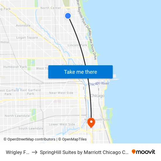 Wrigley Field to SpringHill Suites by Marriott Chicago Chinatown map