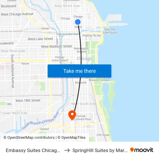 Embassy Suites Chicago - Downtown River North to SpringHill Suites by Marriott Chicago Chinatown map