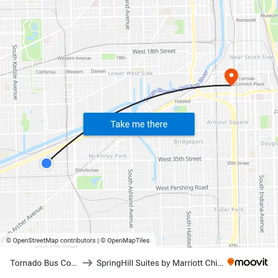 Tornado Bus Co - Chicago to SpringHill Suites by Marriott Chicago Chinatown map