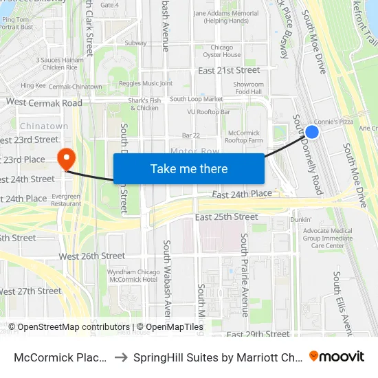 McCormick Place (Station) to SpringHill Suites by Marriott Chicago Chinatown map