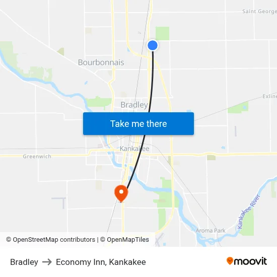 Bradley to Economy Inn, Kankakee map