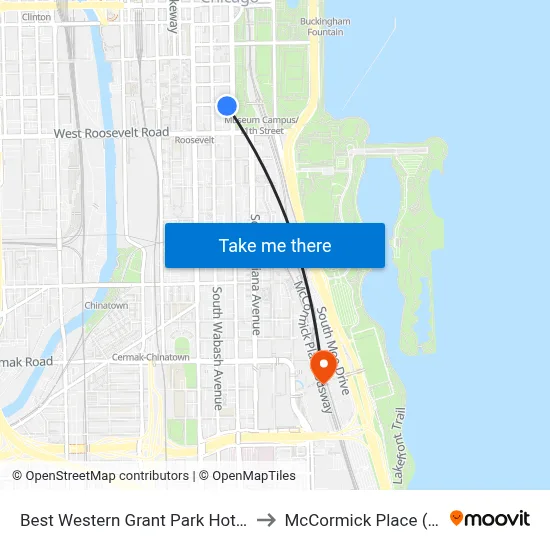 Best Western Grant Park Hotel Chicago to McCormick Place (Station) map