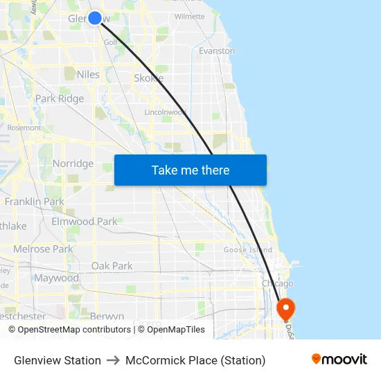 Glenview Station to McCormick Place (Station) map