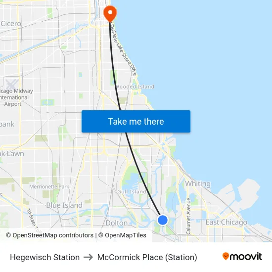 Hegewisch Station to McCormick Place (Station) map