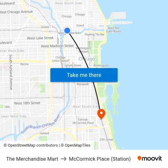 The Merchandise Mart to McCormick Place (Station) map
