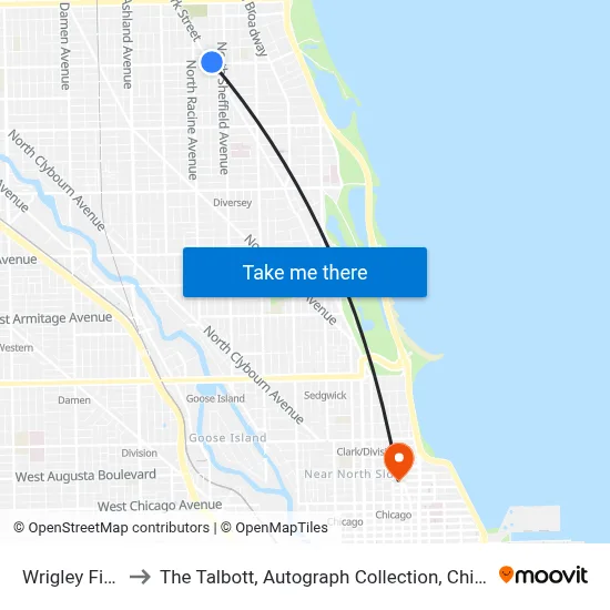 Wrigley Field to The Talbott, Autograph Collection, Chicago map