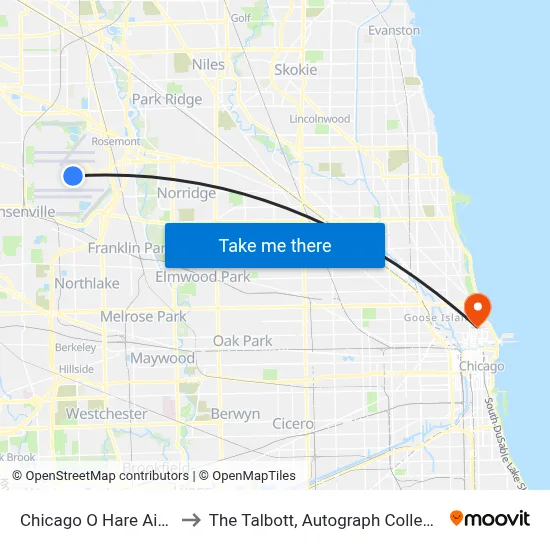 Chicago O Hare Airport ORD to The Talbott, Autograph Collection, Chicago map