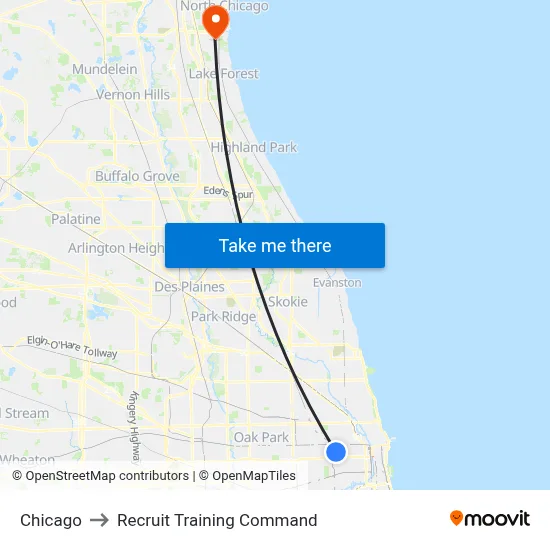 Chicago to Recruit Training Command map