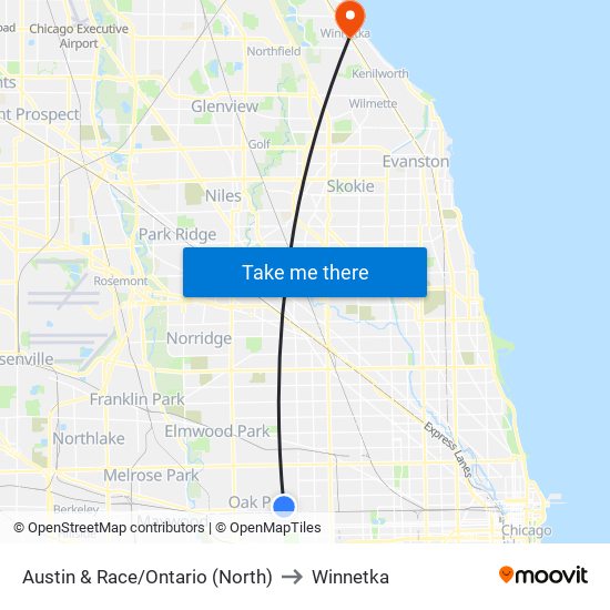 Austin & Race/Ontario (North) to Winnetka map