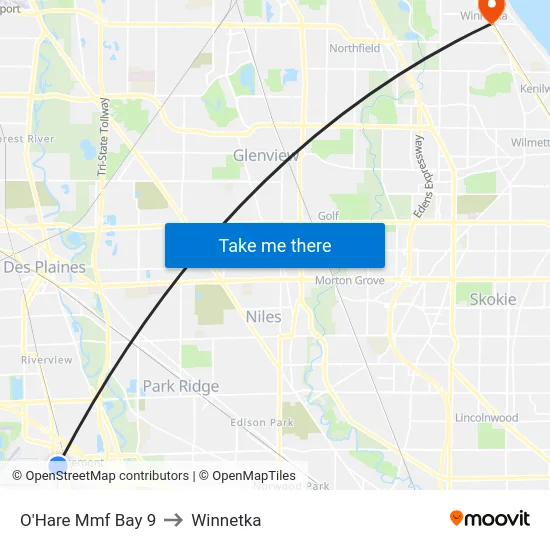 O'Hare Mmf Bay 9 to Winnetka map