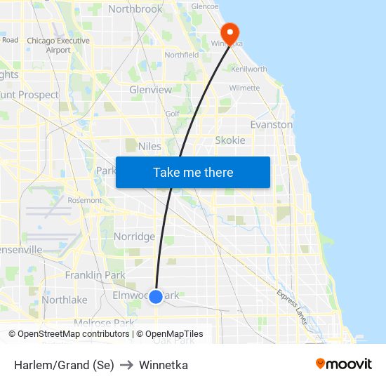 Harlem/Grand (Se) to Winnetka map