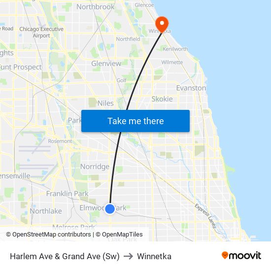 Harlem Ave & Grand Ave (Sw) to Winnetka map