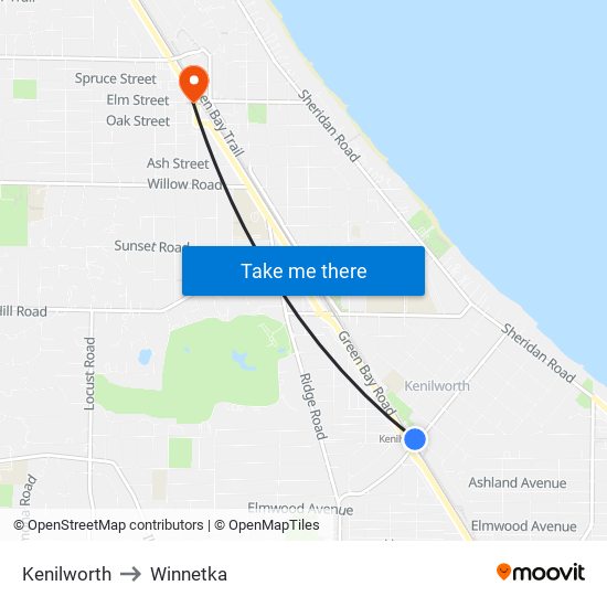 Kenilworth to Winnetka map