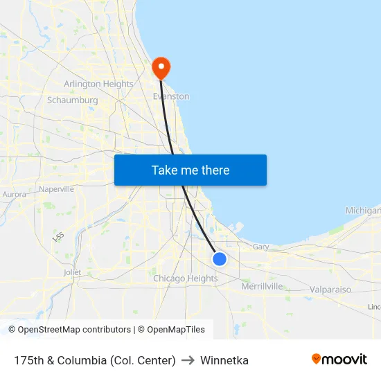 175th & Columbia (Col. Center) to Winnetka map
