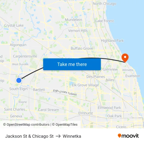 Jackson St & Chicago St to Winnetka map