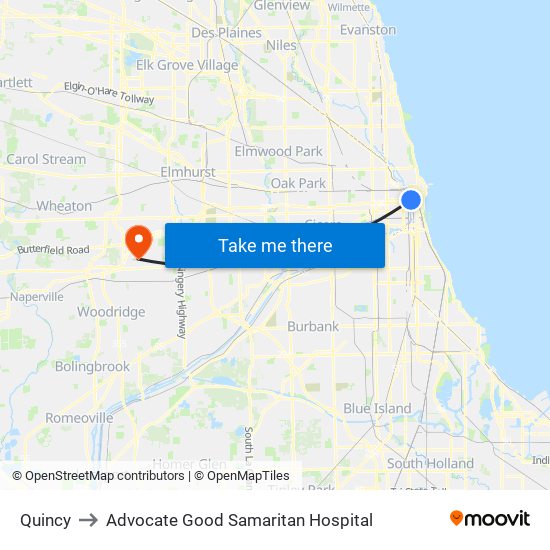 Quincy to Advocate Good Samaritan Hospital map