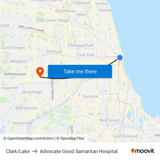 Clark/Lake to Advocate Good Samaritan Hospital map