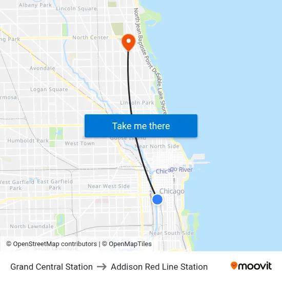 Grand Central Station to Addison Red Line Station map