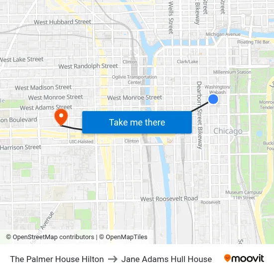 The Palmer House Hilton to Jane Adams Hull House map