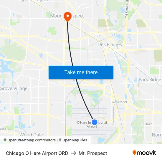 Chicago O Hare Airport ORD to Mt. Prospect map