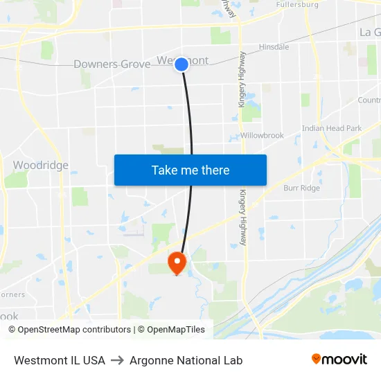 Westmont IL USA to Argonne National Lab map