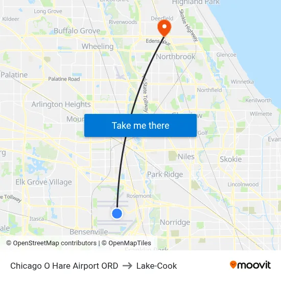 Chicago O Hare Airport ORD to Lake-Cook map
