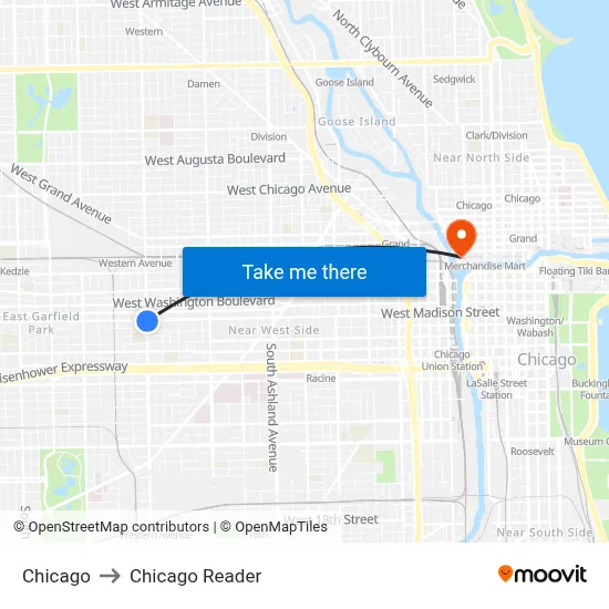 Chicago to Chicago Reader map