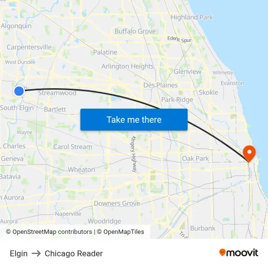 Elgin to Chicago Reader map