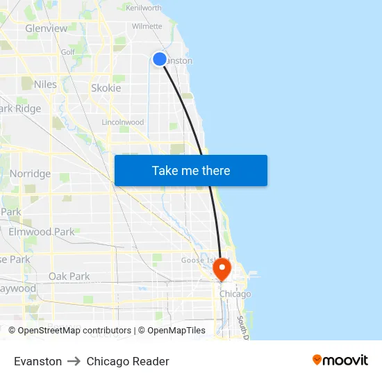 Evanston to Chicago Reader map