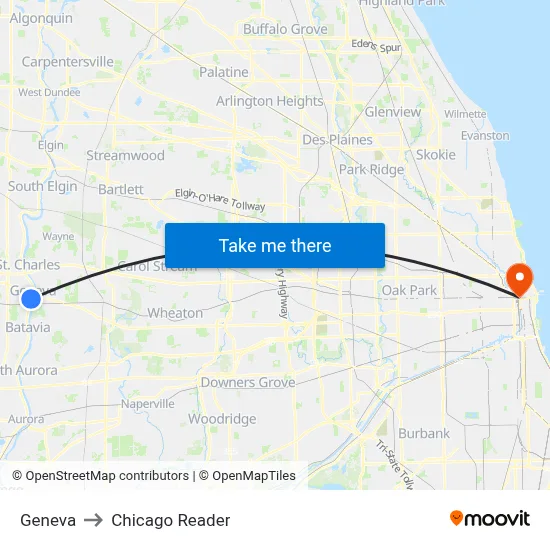 Geneva to Chicago Reader map