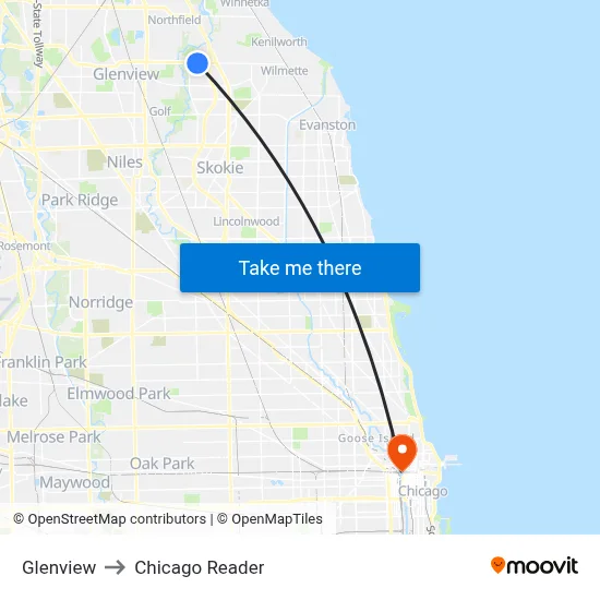 Glenview to Chicago Reader map