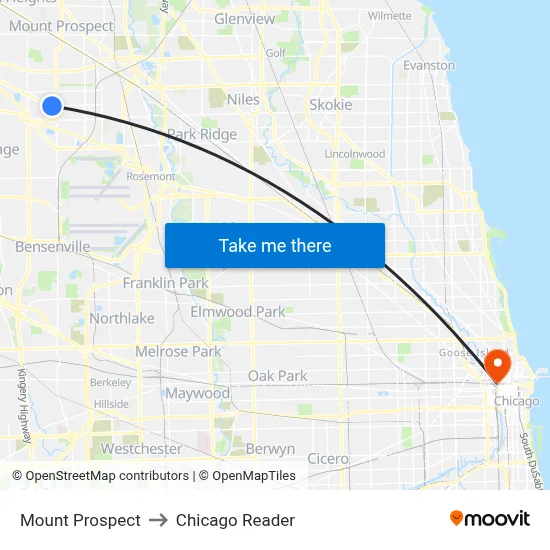 Mount Prospect to Chicago Reader map