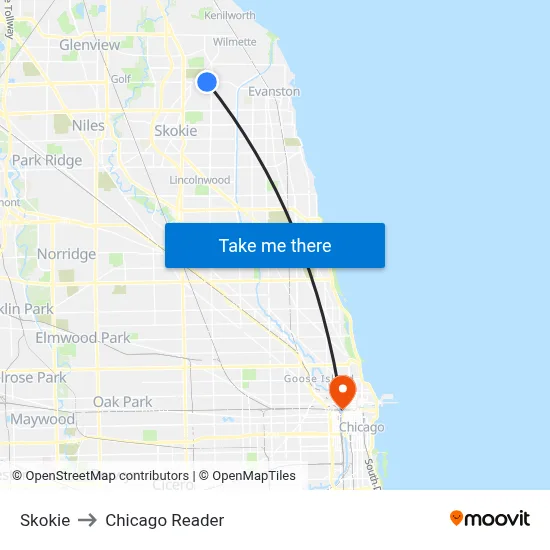 Skokie to Chicago Reader map