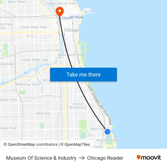 Museum Of Science & Industry to Chicago Reader map