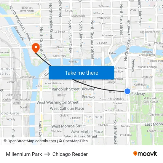 Millennium Park to Chicago Reader map