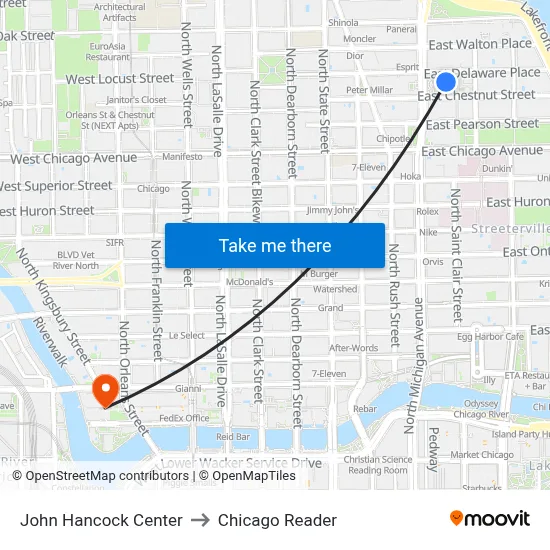 John Hancock Center to Chicago Reader map