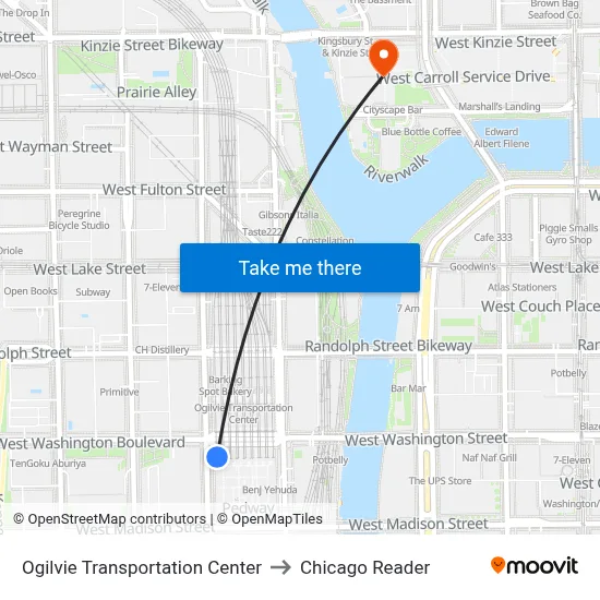 Ogilvie Transportation Center to Chicago Reader map