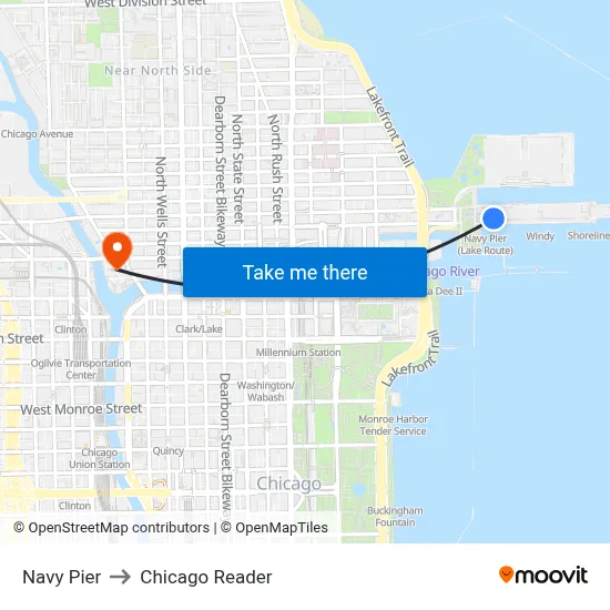 Navy Pier to Chicago Reader map