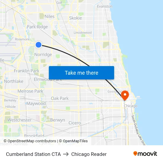 Cumberland Station CTA to Chicago Reader map