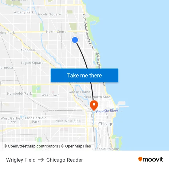 Wrigley Field to Chicago Reader map
